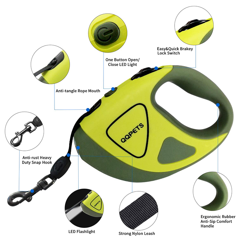 Neue Ankunft Design Taschenlampe Hundeinziehbare Leine mit Inventar Pet Supplies